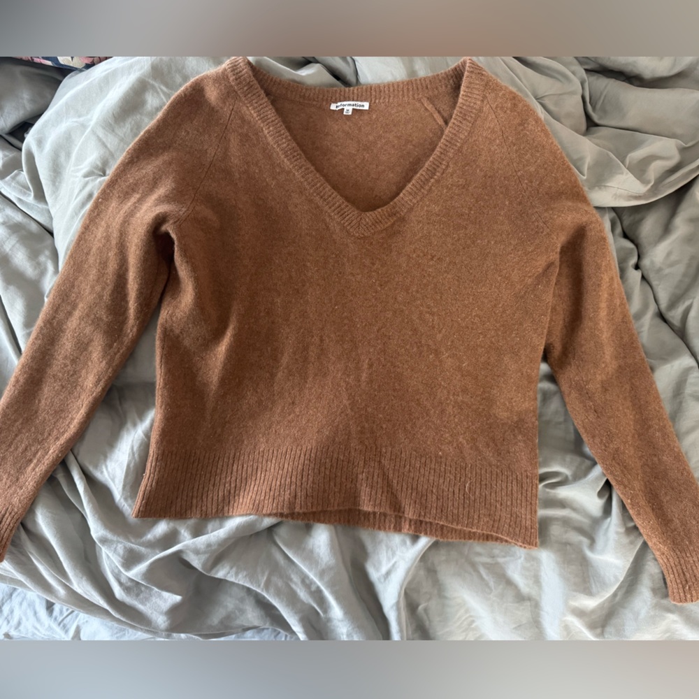 Reformation Chestnut V-Neck Sweater